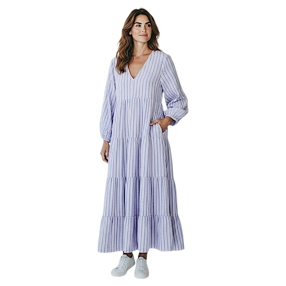 Universal Thread Tiered Maxi Dress L Purple Stripe Gauzy Boho Cotton Cottagecore